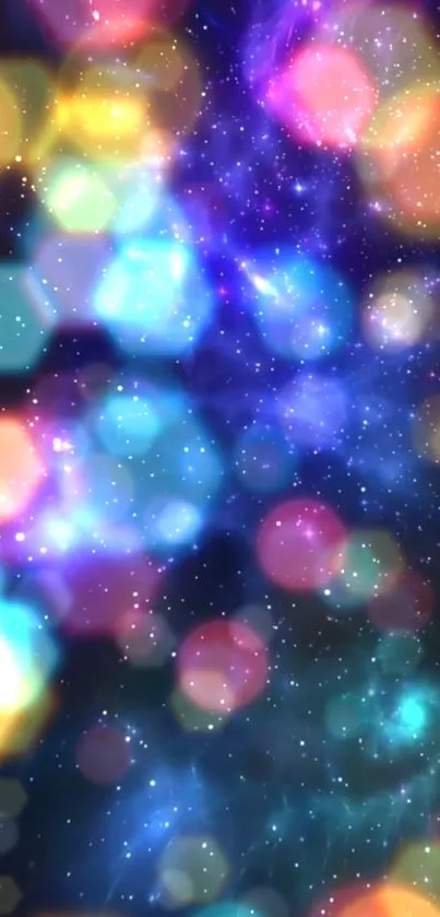 Vibrant galaxy bokeh wallpaper with colorful cosmic theme.