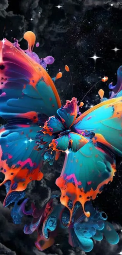 Vibrant butterfly with galaxy backdrop for mobile wallpaper.