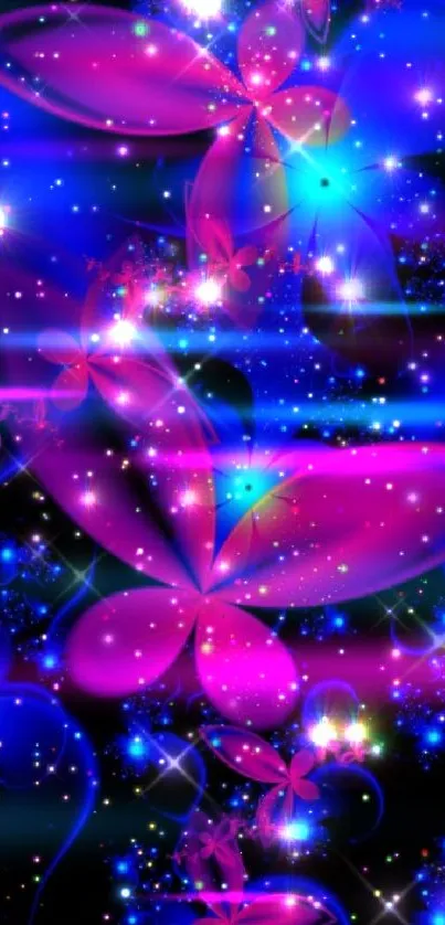 Vibrant galaxy-themed butterfly wallpaper with glowing stars.