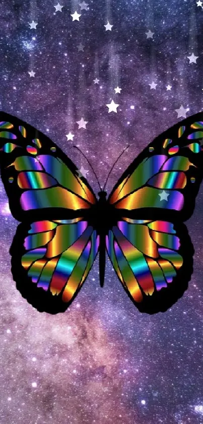 Colorful butterfly on a galaxy background.