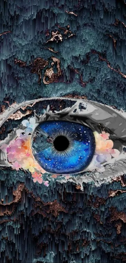 Vibrant galaxy eye artwork with abstract textures.