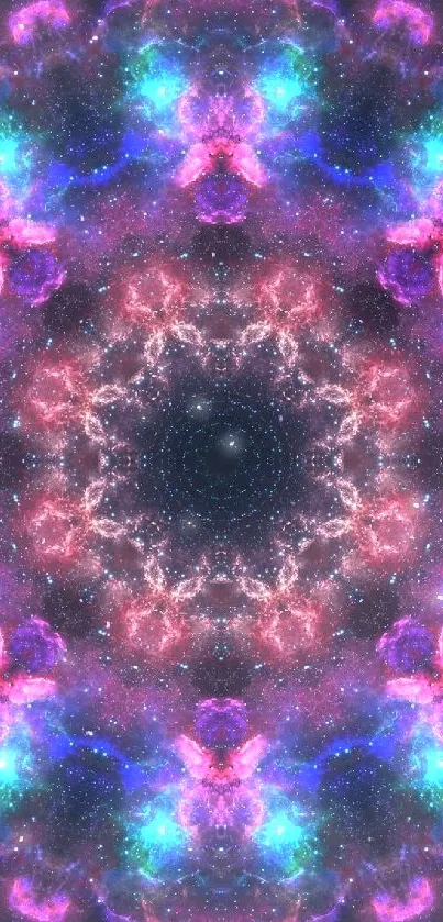 Vibrant galaxy kaleidoscope wallpaper with cosmic colors.