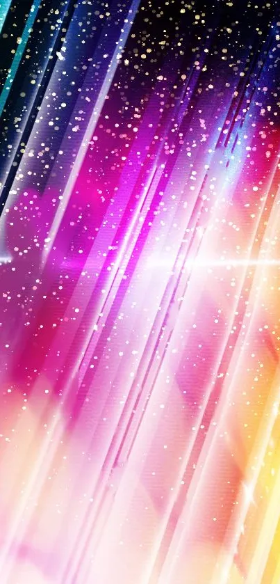 Colorful galaxy wallpaper with pink, purple, and blue light streaks and starry accents.