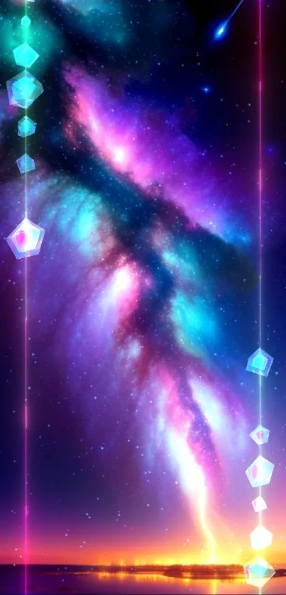 Stunning galaxy wallpaper with vibrant colors and striking lightning.