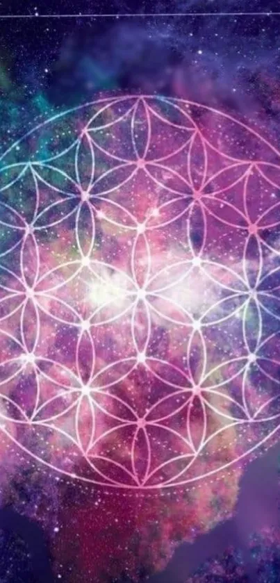 Galaxy mandala wallpaper with vibrant colors and cosmic design.