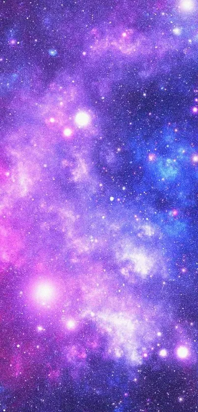 Vibrant galaxy wallpaper in purple and blue hues with stars