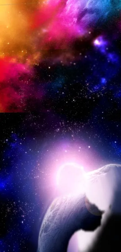 Vibrant galaxy wallpaper with colorful nebulas and stars.