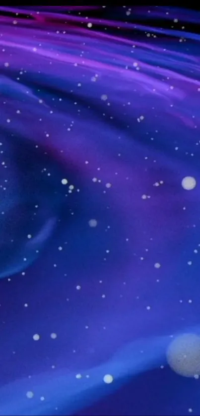 Vibrant galaxy wallpaper with purple and blue hues, featuring cosmic stars and patterns.