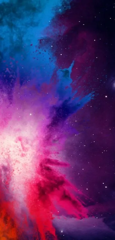 Vibrant purple galaxy wallpaper with a nebula explosion and starry background.