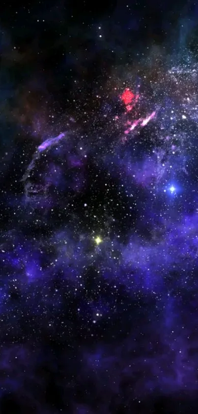 Vibrant galaxy wallpaper with stars in purple and blue hues.