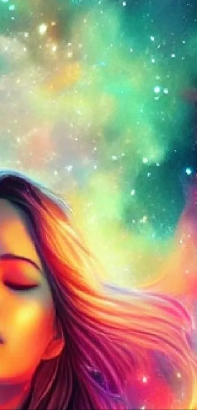 Vibrant galaxy wallpaper with ethereal colors and cosmic imagery.