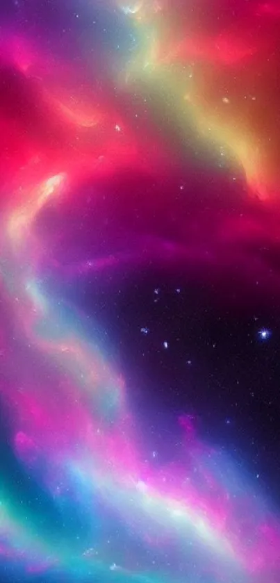 Vibrant galaxy wallpaper with colorful nebulae and stars.