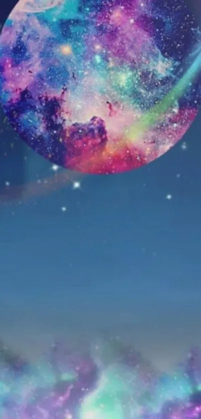 Colorful galaxy wallpaper with planet and stars.