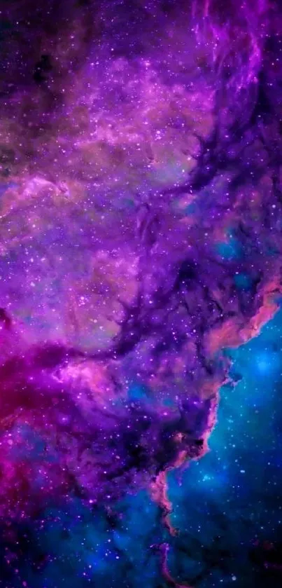 Vibrant galaxy wallpaper with purple and blue cosmic hues.