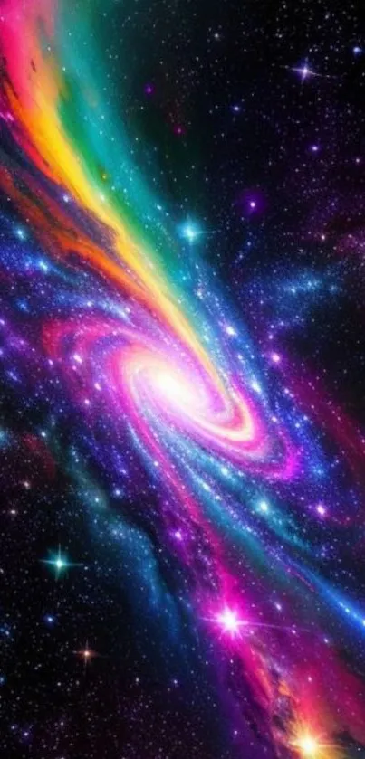 Vibrant galaxy wallpaper with swirling cosmic colors.