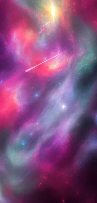Vibrant galaxy wallpaper with colorful cosmic swirls and stars.