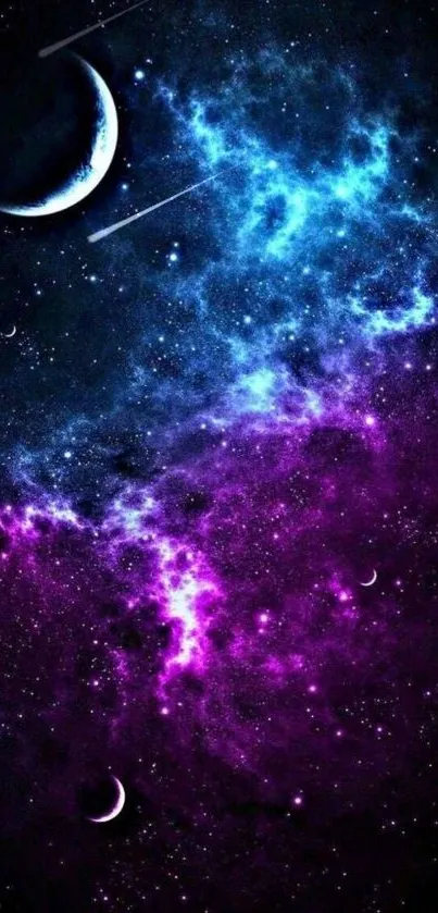 Mobile wallpaper featuring a vibrant blue and purple galaxy nebula.