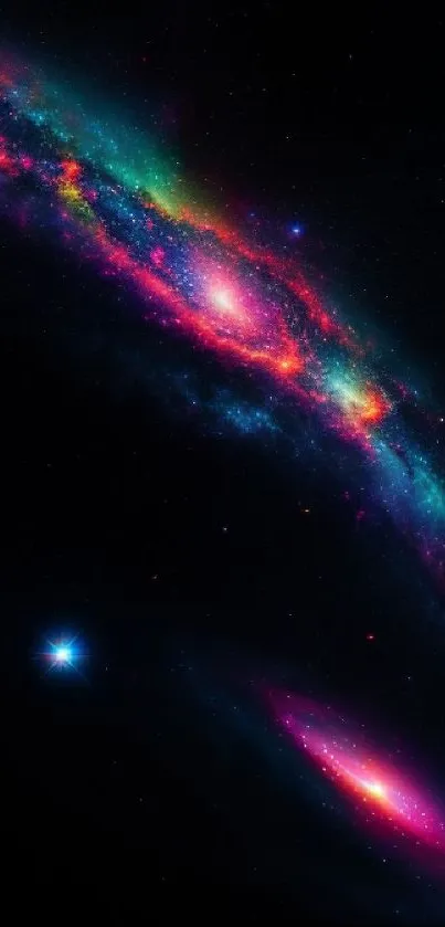 Colorful galaxy nebula with vivid pinks and blues in space.