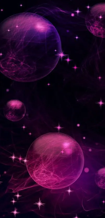 Vibrant purple galaxy orb wallpaper with starry accents.