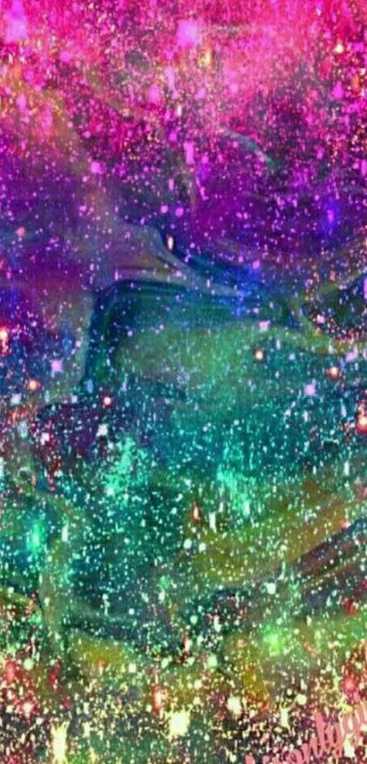 Vibrant and colorful galaxy-themed phone wallpaper with bright pink and cosmic stars.