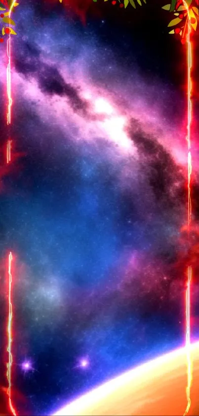 Vibrant galaxy phone wallpaper with cosmic colors and stars.