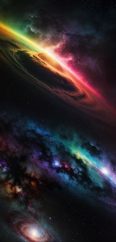 Vibrant galaxy wallpaper with colorful nebulae and stars.