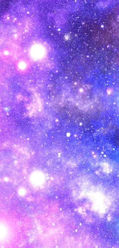 Vibrant purple galaxy phone wallpaper with stars.