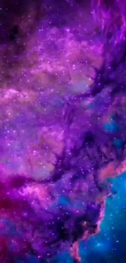 Vibrant galaxy wallpaper with purples and blues, starry cosmic patterns.