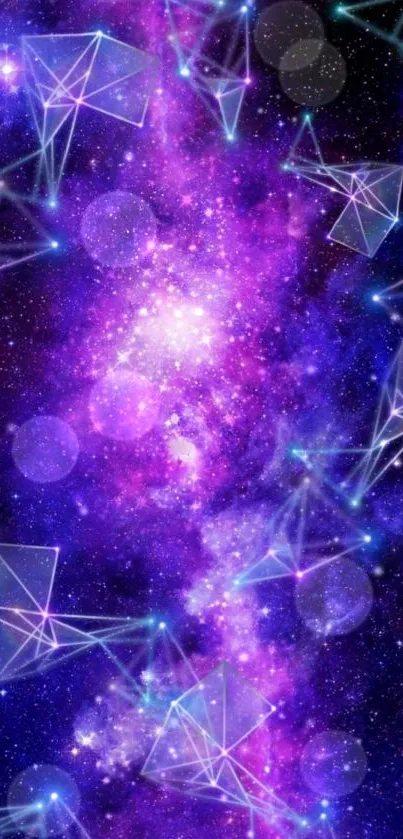 Vibrant galaxy wallpaper with geometric star patterns.