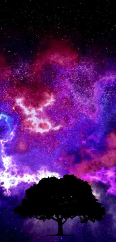 Colorful galaxy wallpaper with nebula and stars in blue, red, and purple hues.