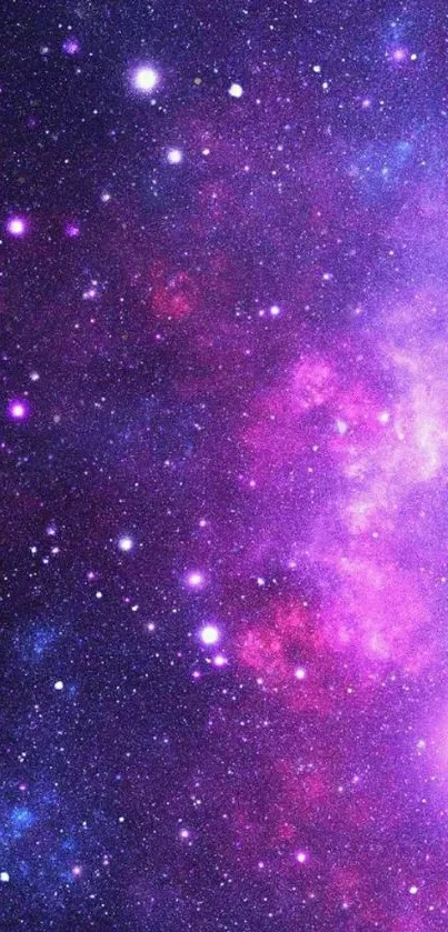 Vibrant galaxy wallpaper with stars and nebula in rich purple hues.