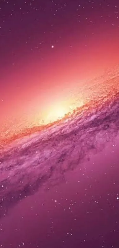 Vibrant galaxy wallpaper with pink and orange hues for mobile phones.