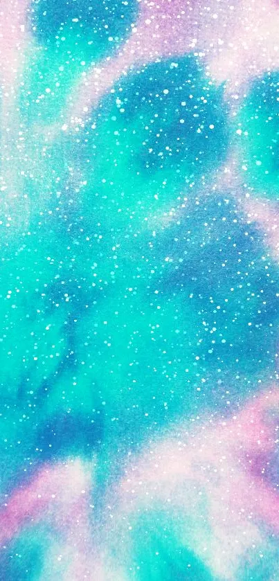 Vibrant teal and purple galaxy-themed mobile wallpaper.