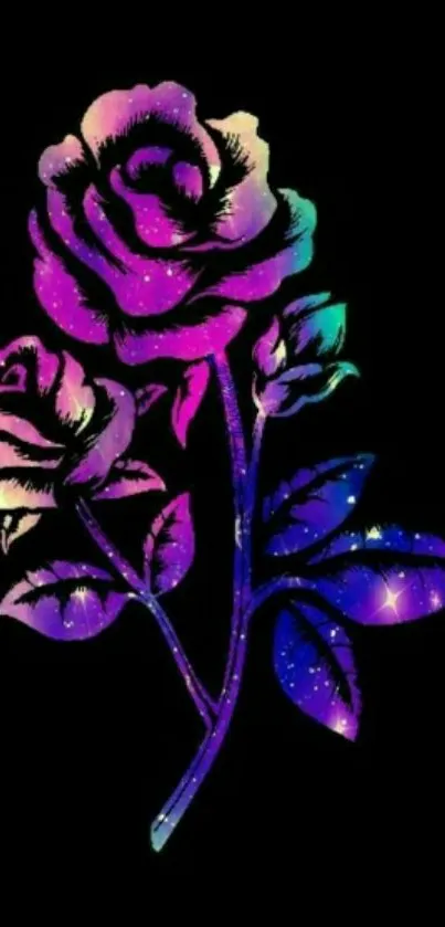 Vibrant galaxy rose with starry background.