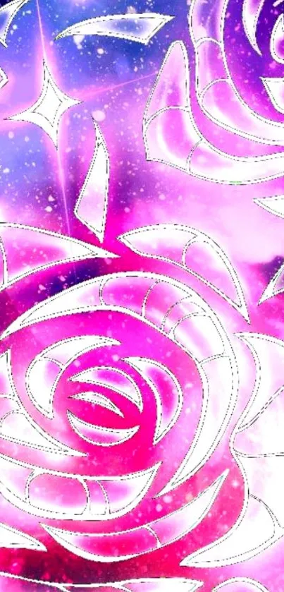 Vibrant pink galaxy-themed rose wallpaper.