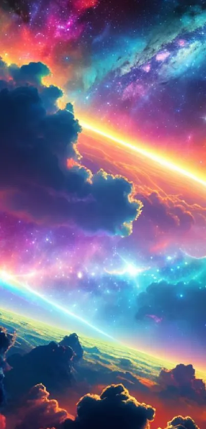 Vibrant galaxy sky with colorful cosmic clouds and stars wallpaper.