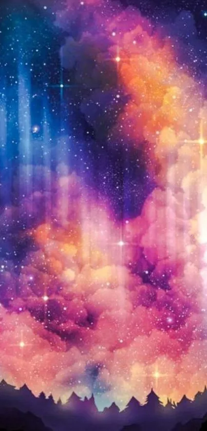 Colorful galaxy sky wallpaper with stars.