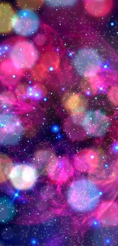 Vibrant galaxy wallpaper with pink nebula and stars.