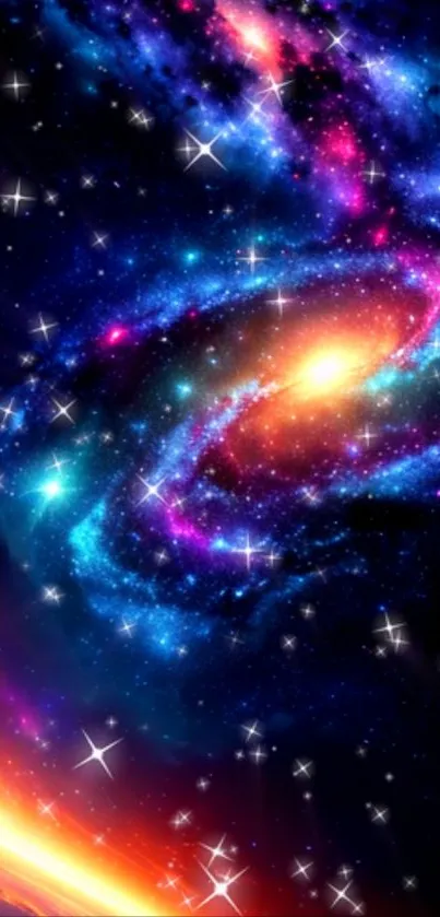 Vibrant galaxy wallpaper with colorful cosmic scenery and stars.