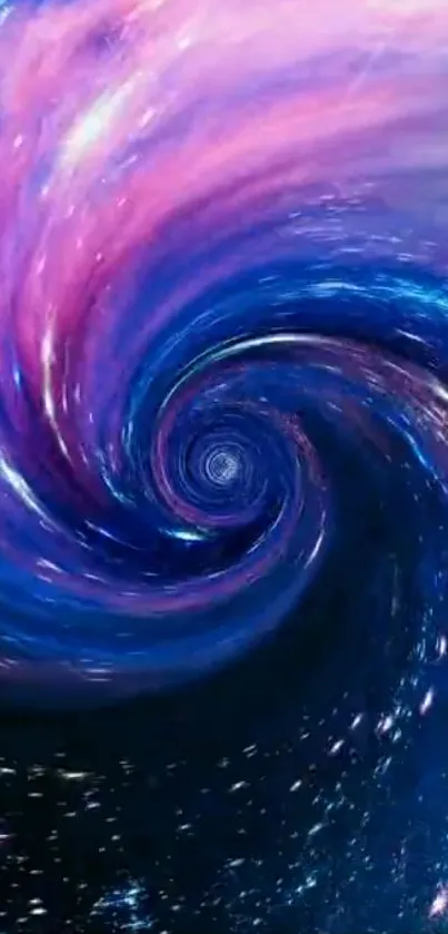 Colorful galaxy spiral wallpaper with blue and purple swirls.