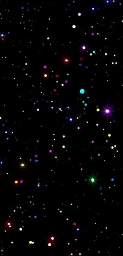 Colorful starry galaxy wallpaper with black sky.