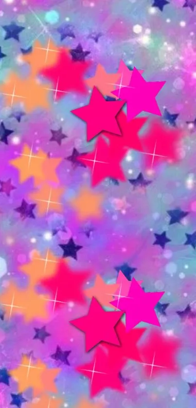 Colorful galaxy wallpaper with pink and orange stars.