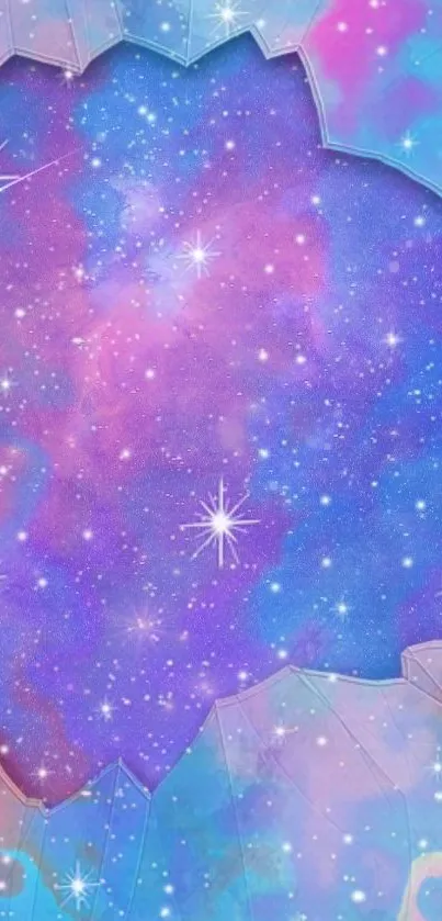 Vibrant galaxy wallpaper with stars and pastel hues creating a dreamy effect.