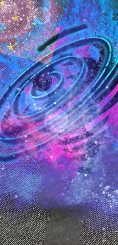 Vibrant galaxy swirl with stars and cosmic colors.