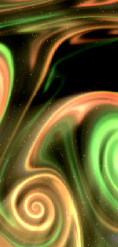 Colorful galaxy swirl wallpaper with neon green and orange hues.