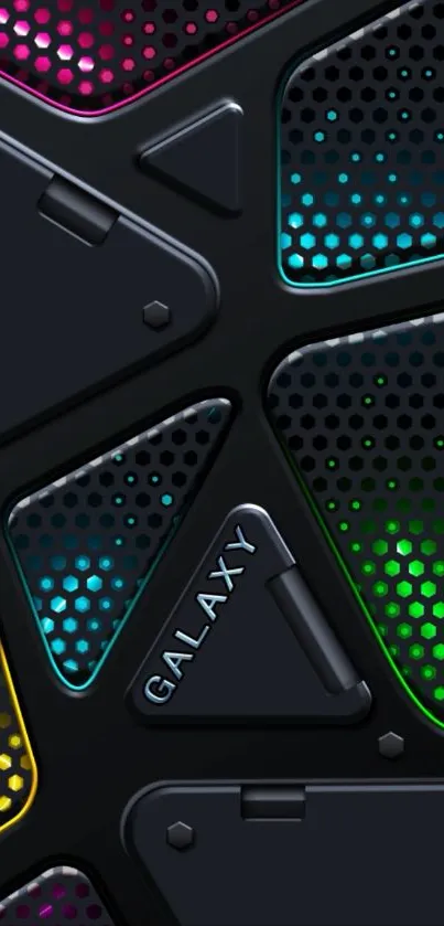 Galaxy themed tech wallpaper with vibrant LED colors.