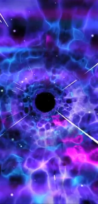 Vibrant galaxy vortex with purple and blue hues.