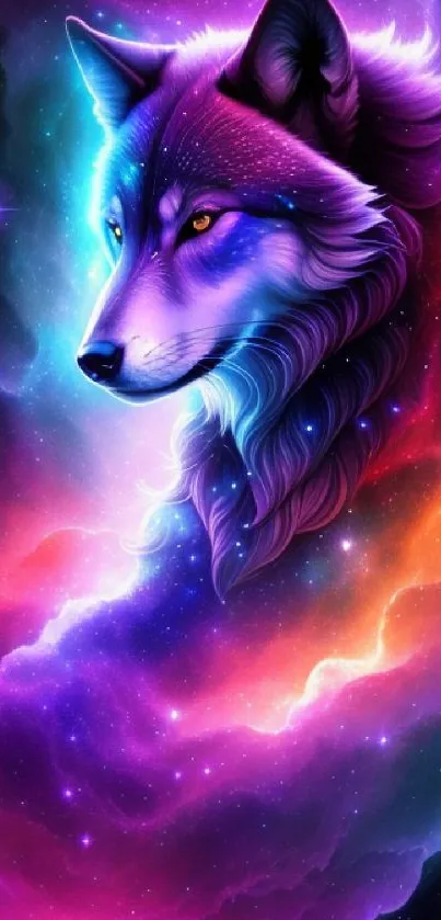 Vivid galaxy-themed wolf art with cosmic colors.