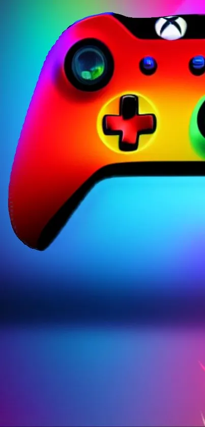 Colorful game controller with vibrant reds and blues in artistic style.