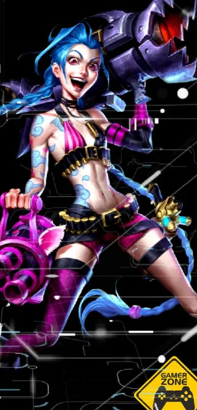 Vibrant gamer character with dynamic pose in colorful art.